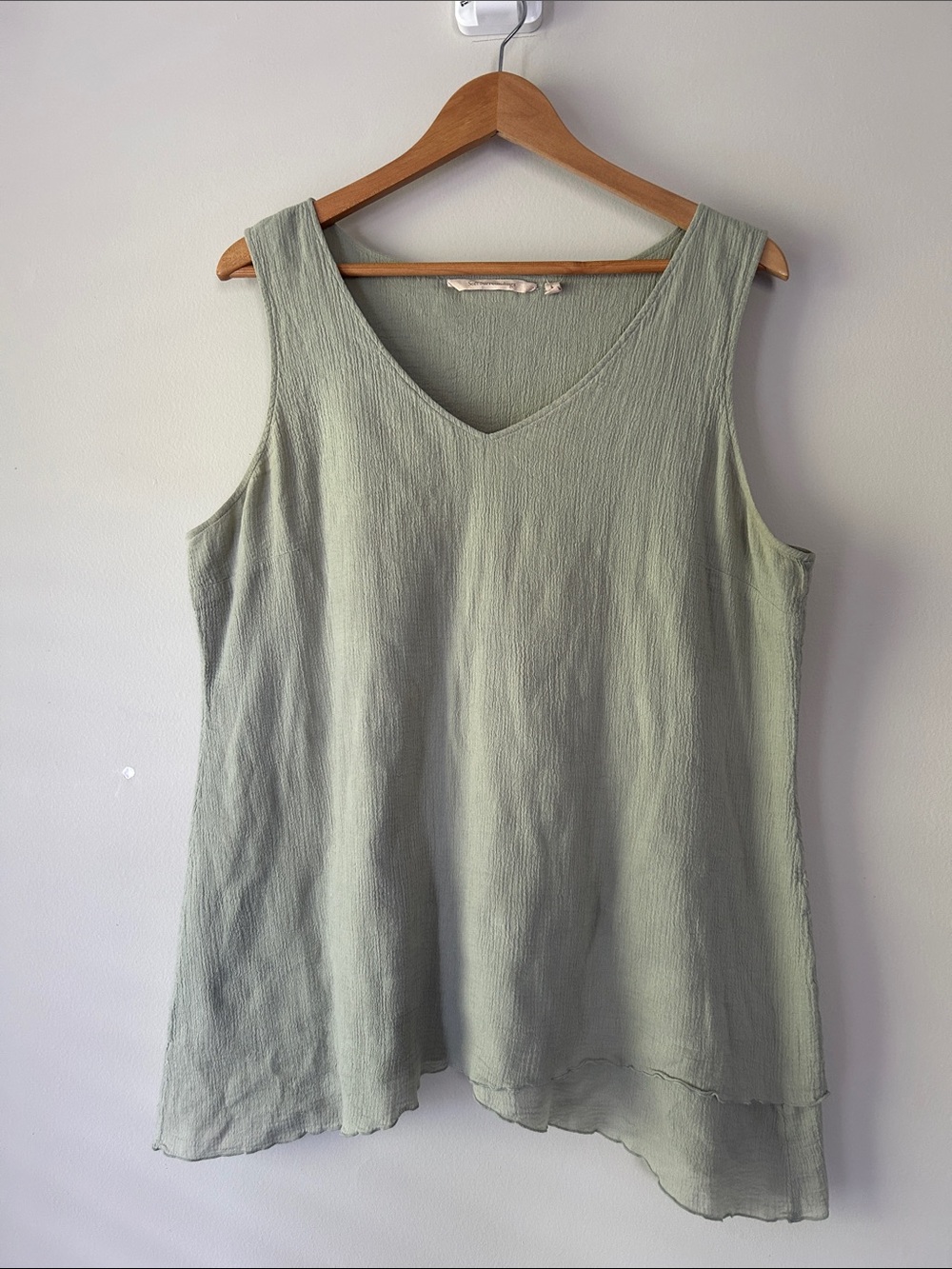 Soft Surroundings Sage Green Cotton Gauze Top Layered Asymmetrical Tank Large